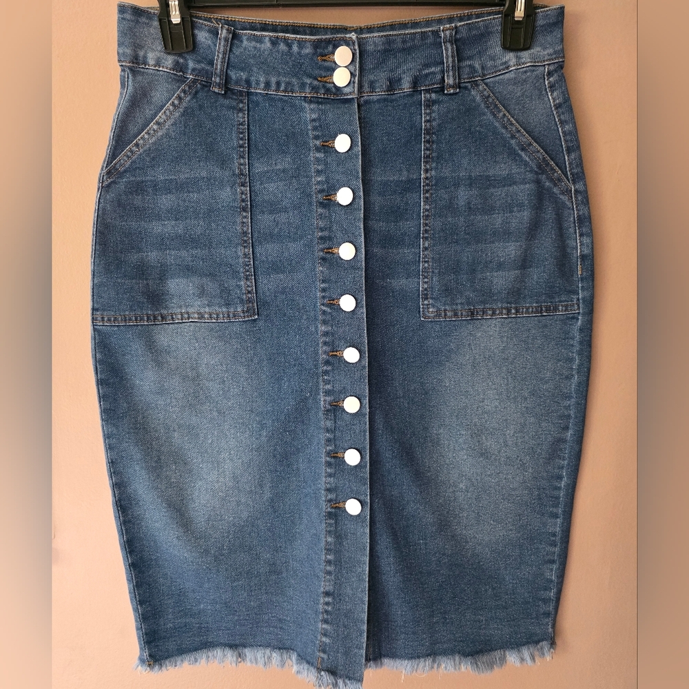 SHEIN Blue Denim Jeans with Silver Studs and Faded Wash